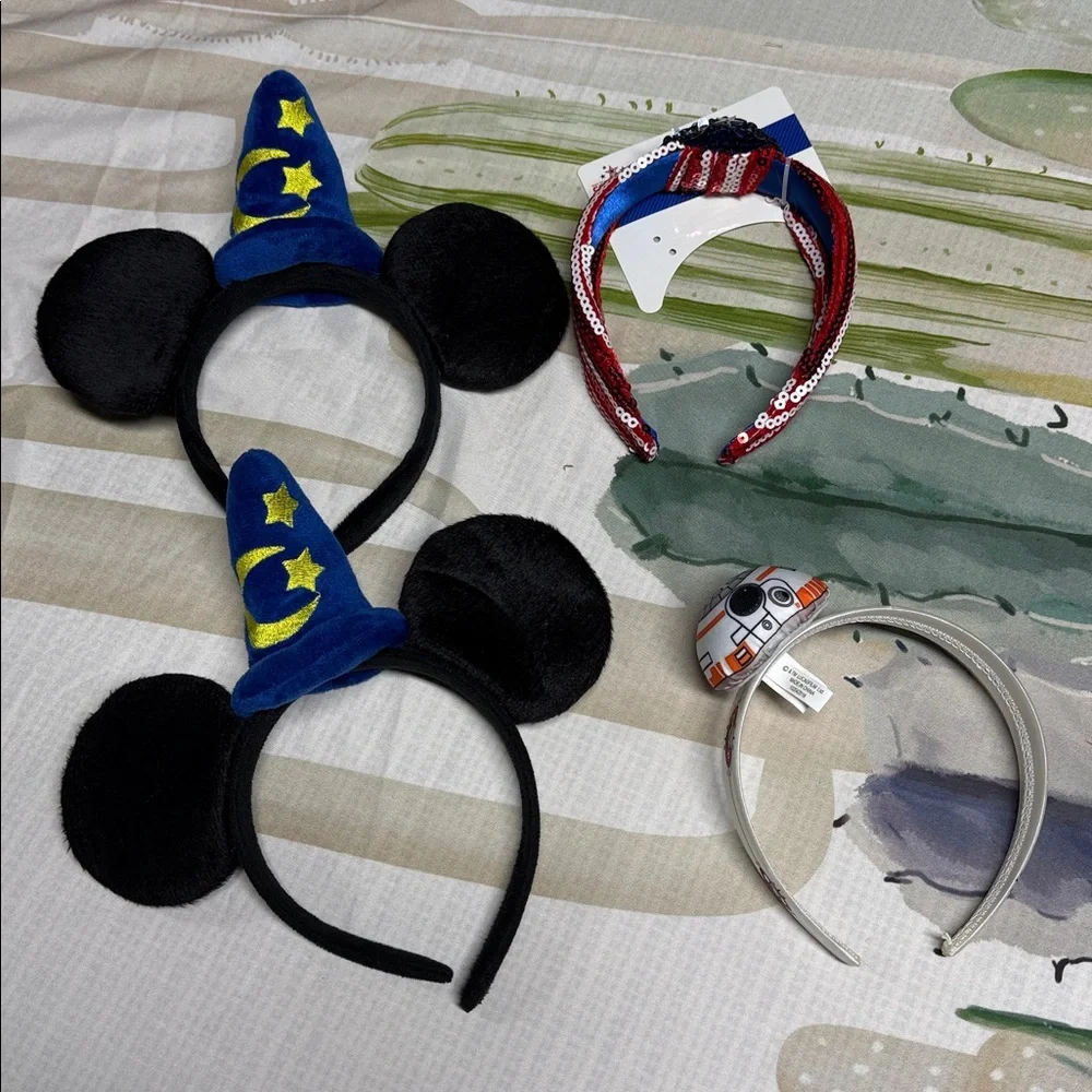 Black and Blue Wizard Mickey Ears , sequin USA flag and BB8 headband set